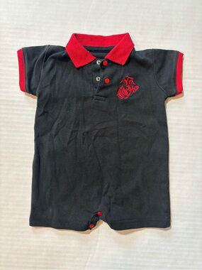 Marines tiny troopers 3-6 months baby black & Red Polo Romper with Crest